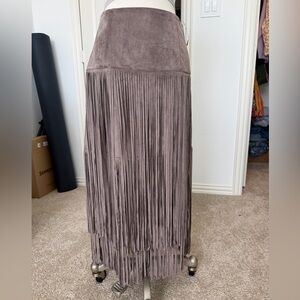 Anthropologie Fringed faux Suede Maxi Skirt in Taupe